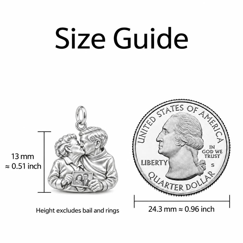 Eternal Love Portrait Charm Bracelet – Personalized Couple Gift – size guide, 13 mm charm next to a quarter