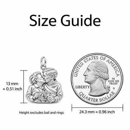 Eternal Love Portrait Charm Bracelet – Personalized Couple Gift – size guide, 13 mm charm next to a quarter