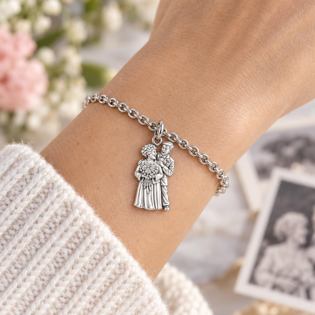 Eternal Love Portrait Charm Bracelet Set – worn / in use