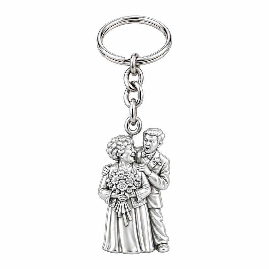 Eternal Love Portrait Charm Keychain – silver, front view