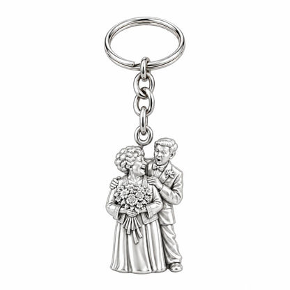 Eternal Love Portrait Charm Keychain – silver, front view