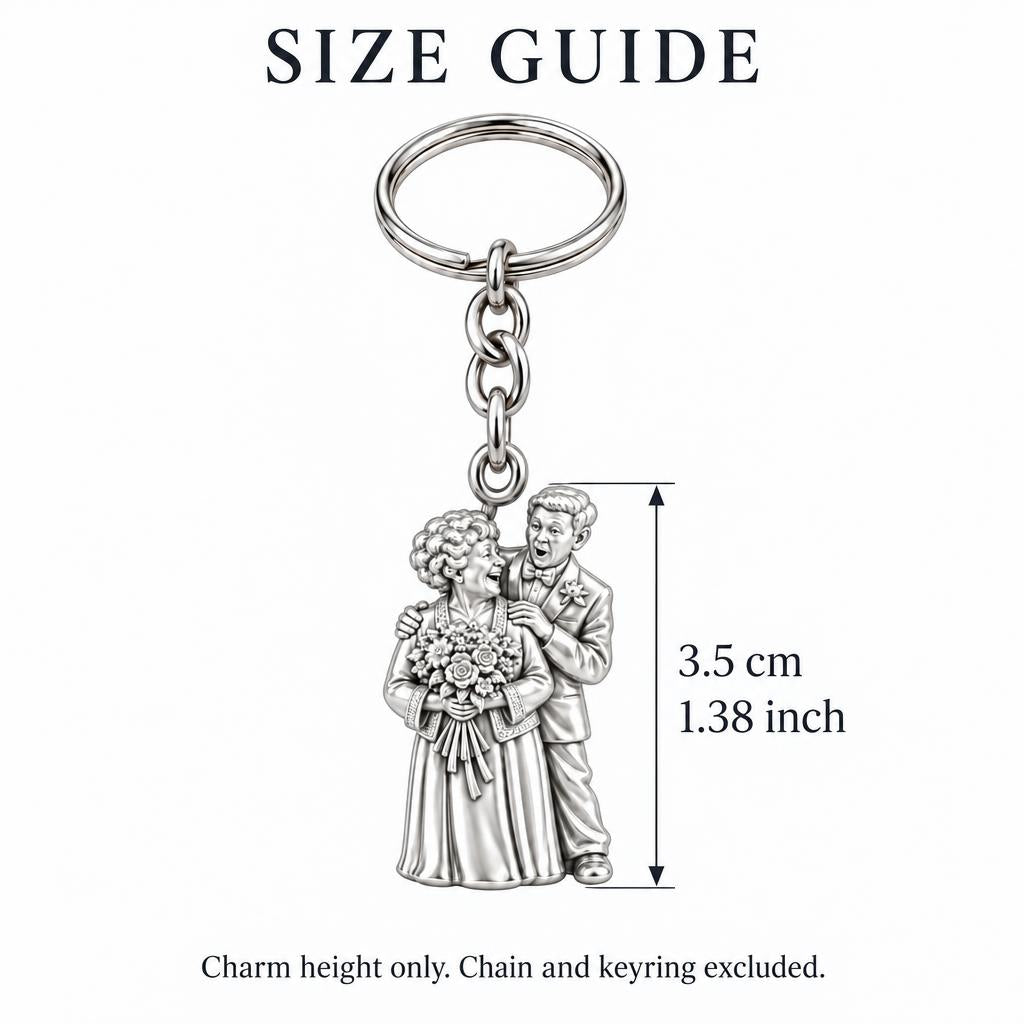 Eternal Love Portrait Charm Keychain – size guide, 3.5 cm (1.38 in) charm, chain and keyring excluded