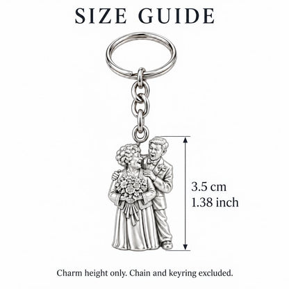 Eternal Love Portrait Charm Keychain – size guide, 3.5 cm (1.38 in) charm, chain and keyring excluded