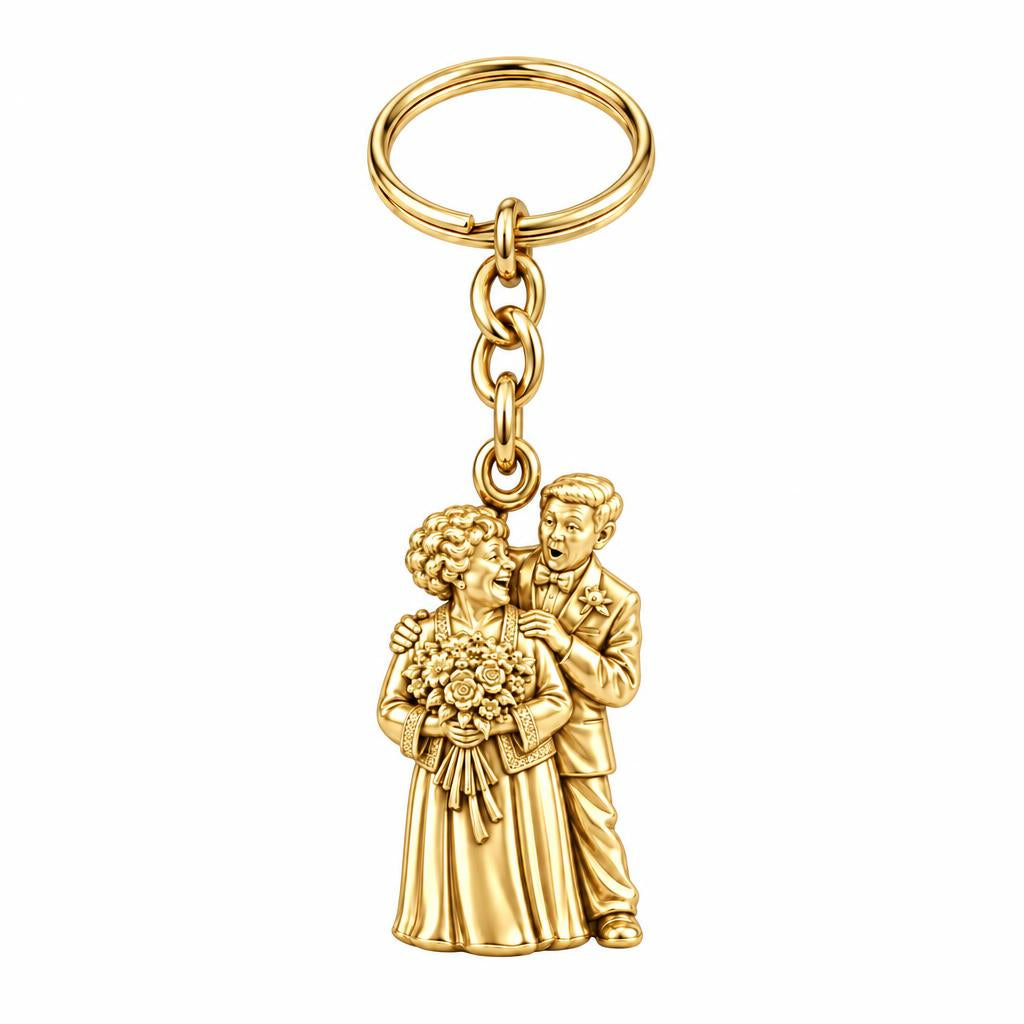 Eternal Love Portrait Charm Keychain – 18K gold, front view