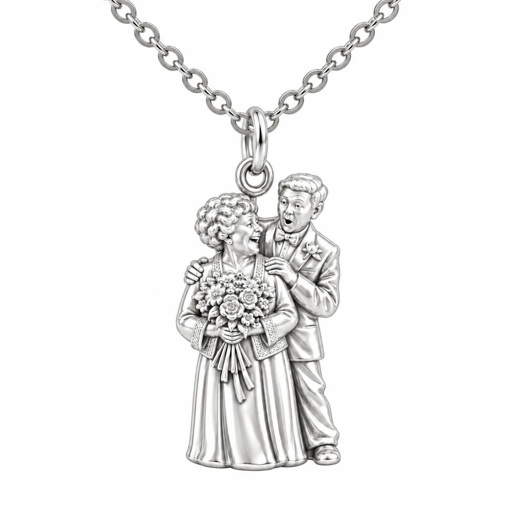 Eternal Love Portrait Charm Necklace Set – silver, front view