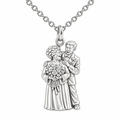 Eternal Love Portrait Charm Necklace Set – silver, front view
