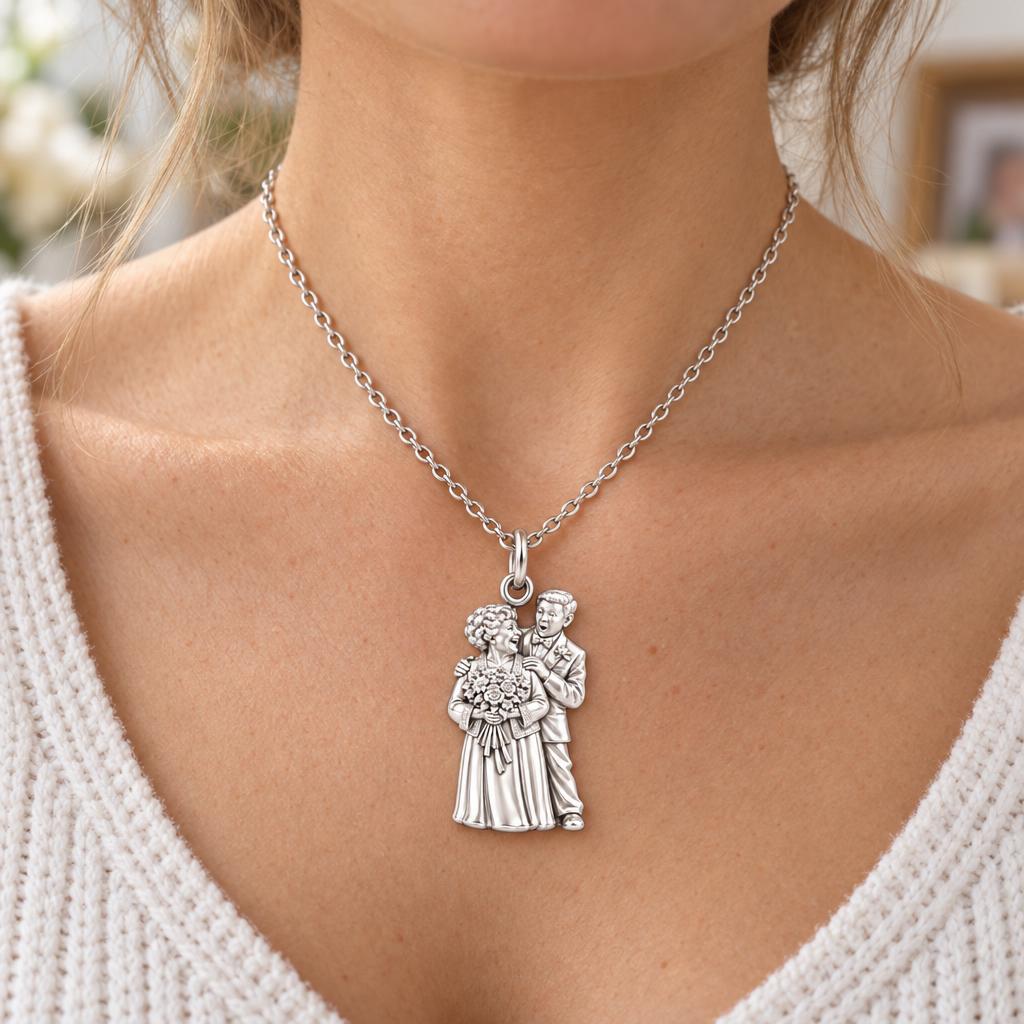 Eternal Love Portrait Charm Necklace Set – worn / in use