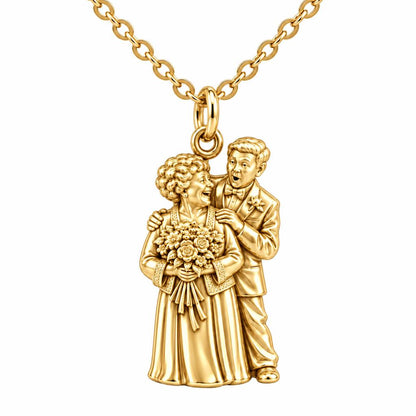 Eternal Love Portrait Charm Necklace Set – 18K gold, front view