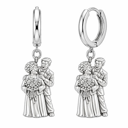 Eternal Love Portrait Huggie Charm Earrings – silver, front view