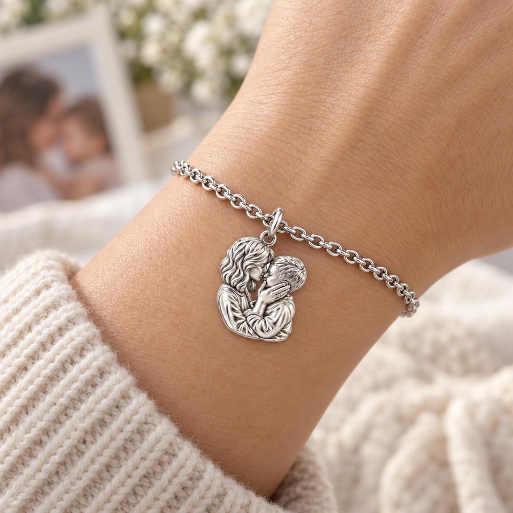 Eternal Motherhood Embrace Charm Bracelet Set – worn / in use