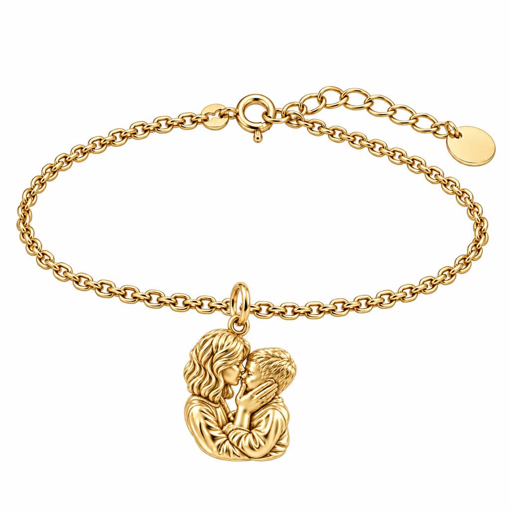 Eternal Motherhood Embrace Charm Bracelet Set – 18K gold, front view