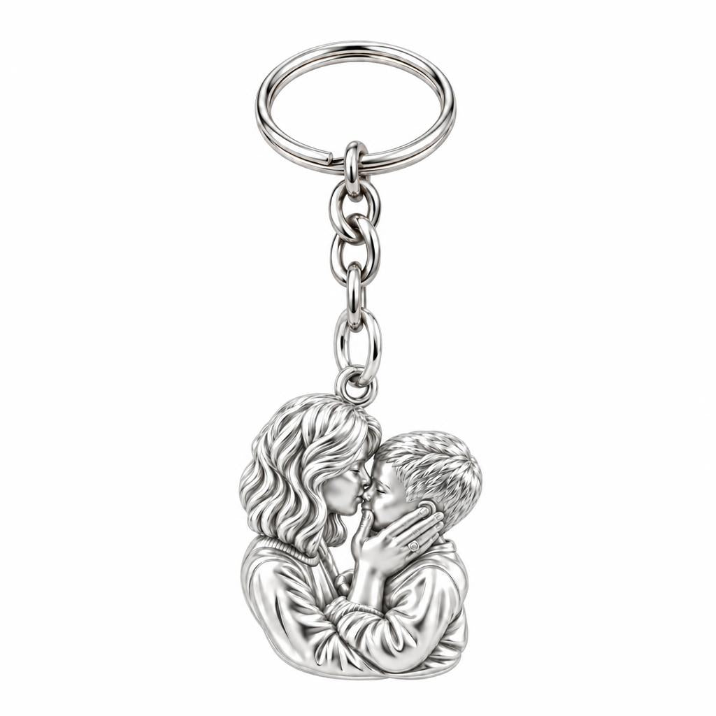 Eternal Motherhood Embrace Charm Keychain – silver, front view