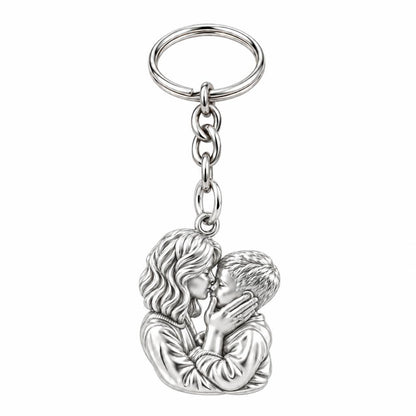 Eternal Motherhood Embrace Charm Keychain – silver, front view