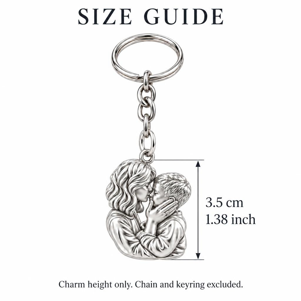 Eternal Motherhood Embrace Charm Keychain – size guide, 3.5 cm (1.38 in) charm, chain and keyring excluded