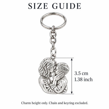 Eternal Motherhood Embrace Charm Keychain – size guide, 3.5 cm (1.38 in) charm, chain and keyring excluded