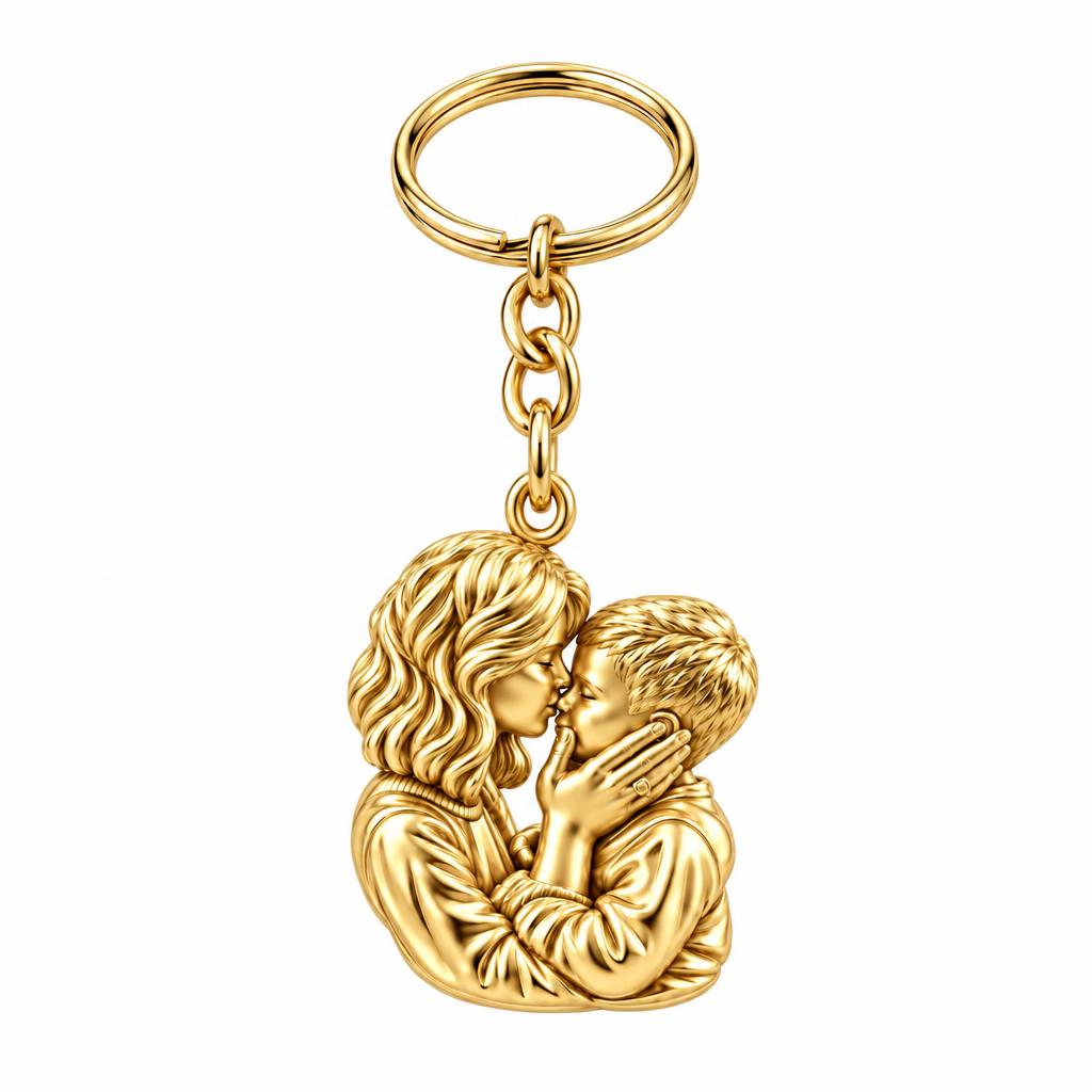 Eternal Motherhood Embrace Charm Keychain – 18K gold, front view