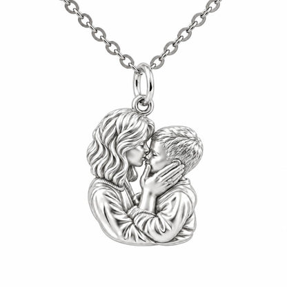 Eternal Motherhood Embrace Charm Necklace Set – silver, front view