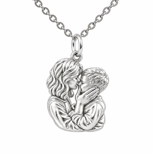 Eternal Motherhood Embrace Charm Necklace Set – silver, front view