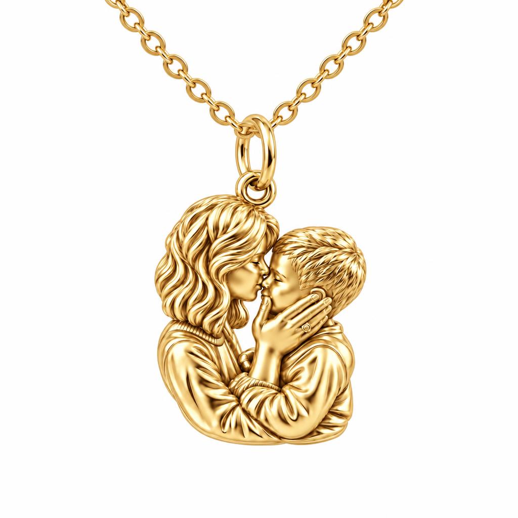 Eternal Motherhood Embrace Charm Necklace Set – 18K gold, front view