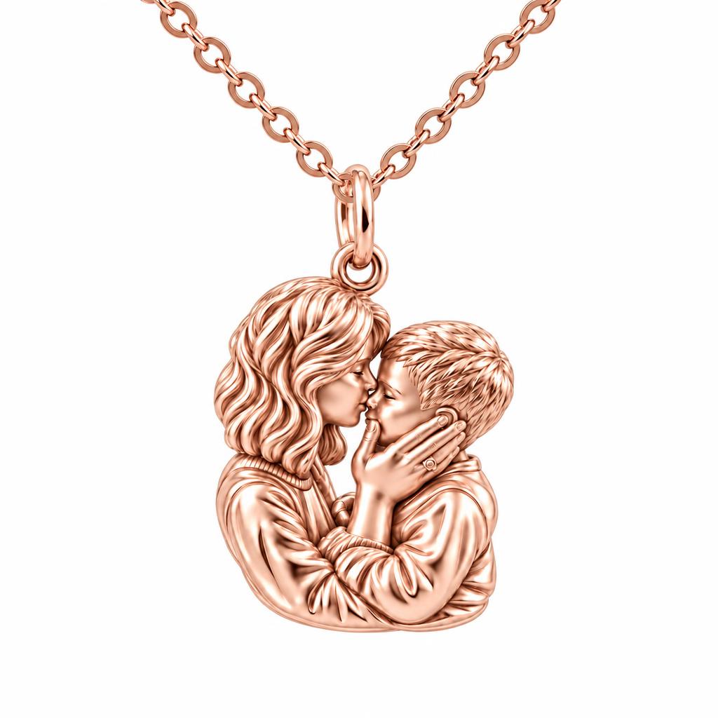 Eternal Motherhood Embrace Charm Necklace Set – rose gold, front view