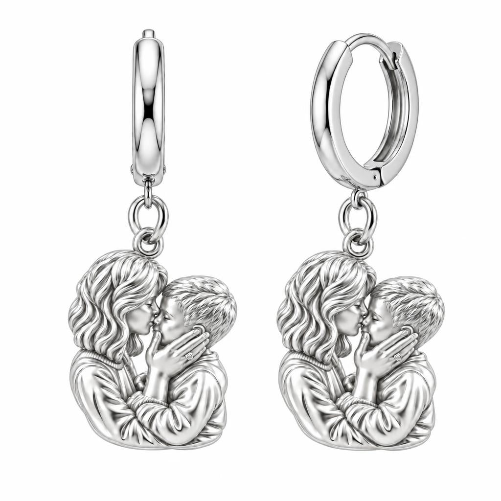 Eternal Motherhood Embrace Huggie Charm Earrings – silver, front view