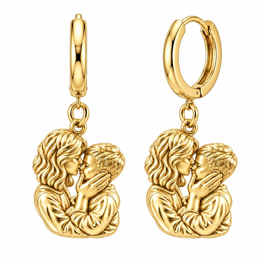 Eternal Motherhood Embrace Huggie Charm Earrings – 18K gold, front view