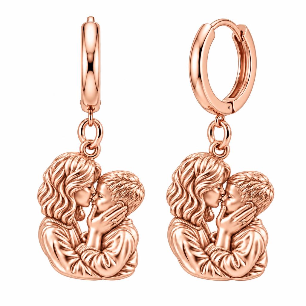 Eternal Motherhood Embrace Huggie Charm Earrings – rose gold, front view