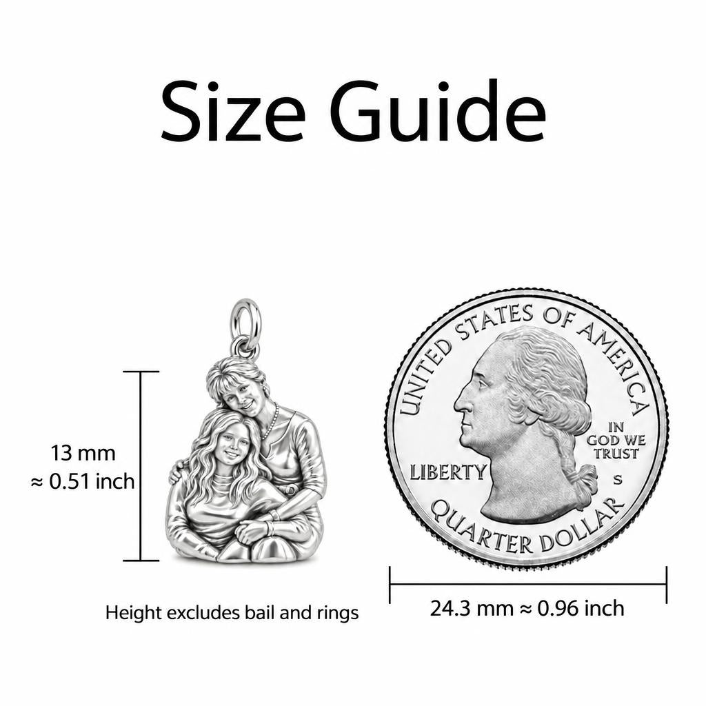 Eternal Motherhood Hug Charm Bracelet – Personalized Mom Gift – size guide, 13 mm charm next to a quarter