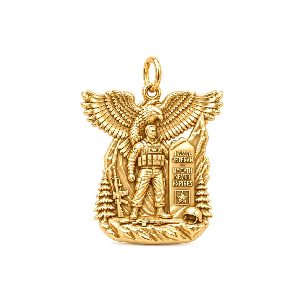 Eternal Oath Veteran Charm Bracelet – Personalized Veteran Gift – 18K gold charm, front view