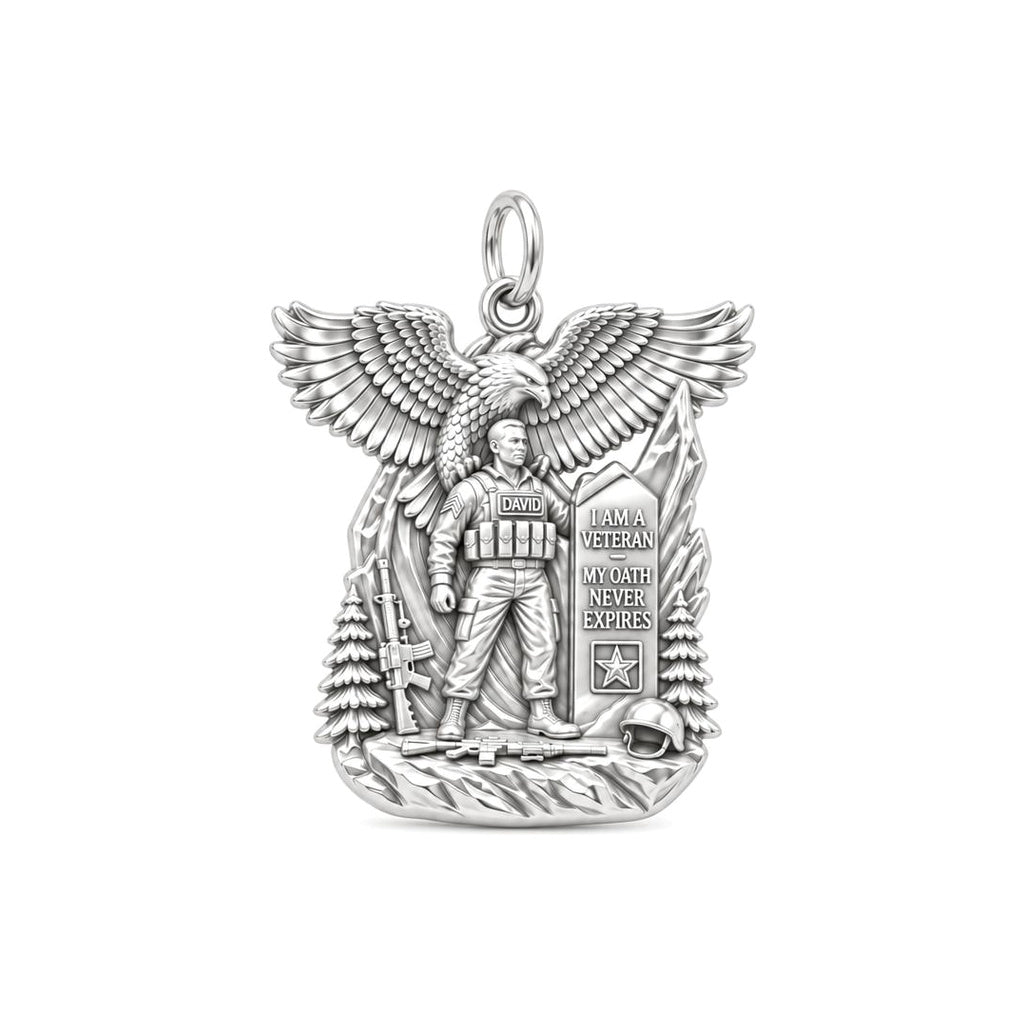 Eternal Oath Veteran Charm Bracelet – Personalized Veteran Gift – silver charm, front view