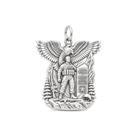 Eternal Oath Veteran Charm Bracelet – Personalized Veteran Gift – silver charm, front view