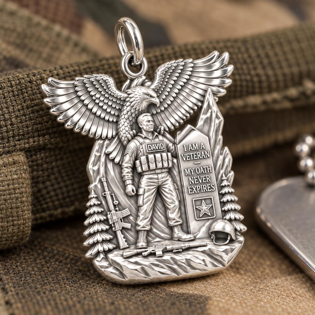 Eternal Oath Veteran Charm Bracelet – Personalized Veteran Gift – macro detail of the charm