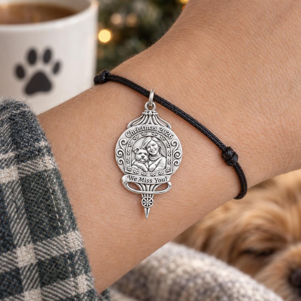 Eternal Ornament Memory Charm Bracelet – Personalized Mom Gift – worn on the wrist on a black cord bracelet