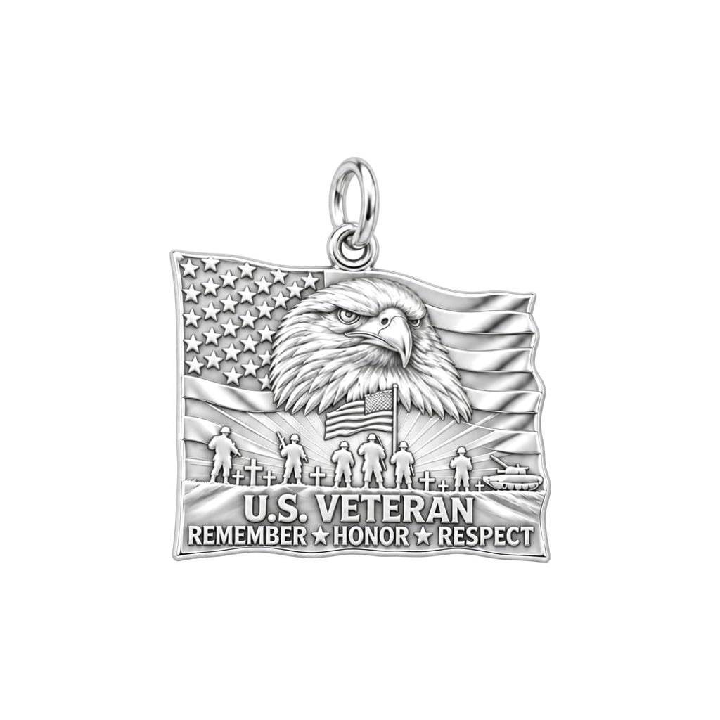Eternal Patriot Honor Charm Bracelet – Personalized Veteran Gift – silver charm, front view