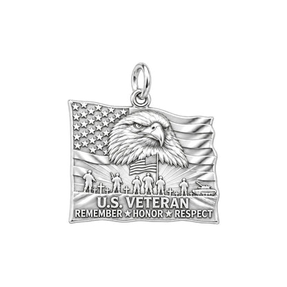 Eternal Patriot Honor Charm Bracelet – Personalized Veteran Gift – silver charm, front view