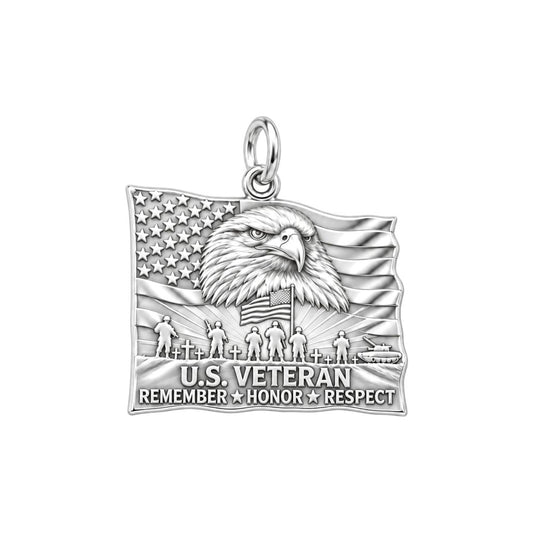 Eternal Patriot Honor Charm Bracelet – Personalized Veteran Gift – silver charm, front view