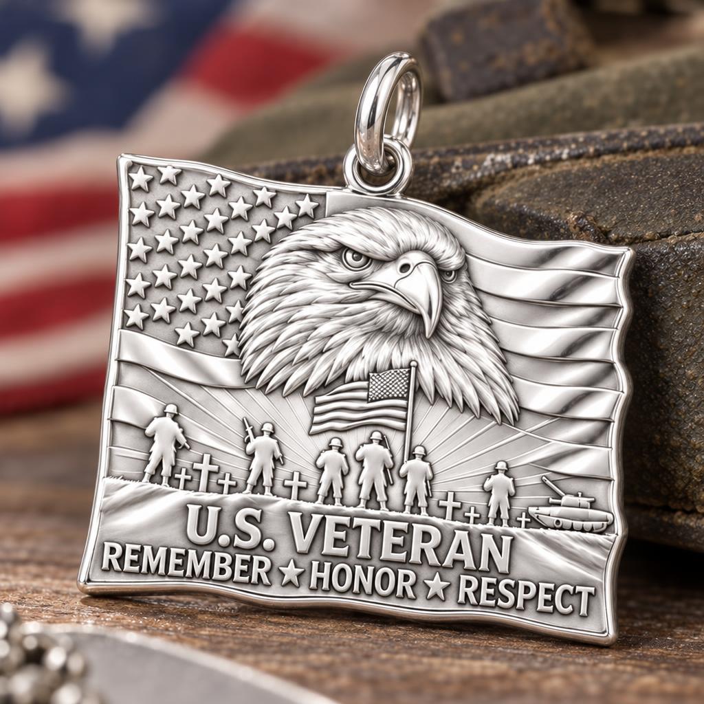 Eternal Patriot Honor Charm Bracelet – Personalized Veteran Gift – macro detail of the charm