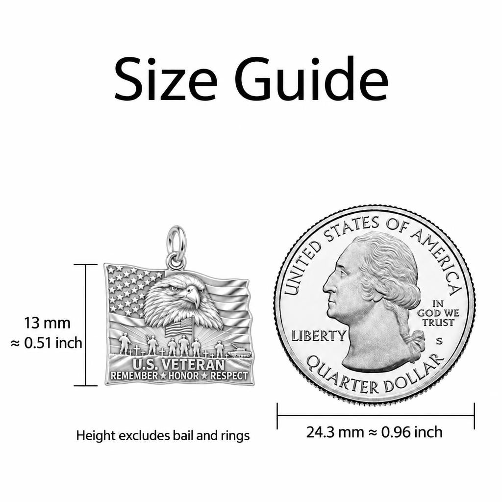 Eternal Patriot Honor Charm Bracelet – Personalized Veteran Gift – size guide, 13 mm charm next to a quarter