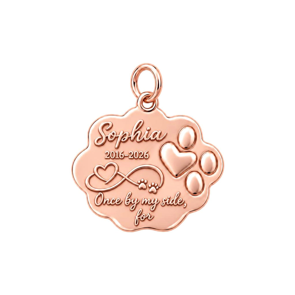 Eternal Paw Print Charm Bracelet – Personalized Dog Mom Gift – rose gold 3 cm charm, front view