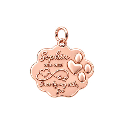 Eternal Paw Print Charm Bracelet – Personalized Dog Mom Gift – rose gold 3 cm charm, front view