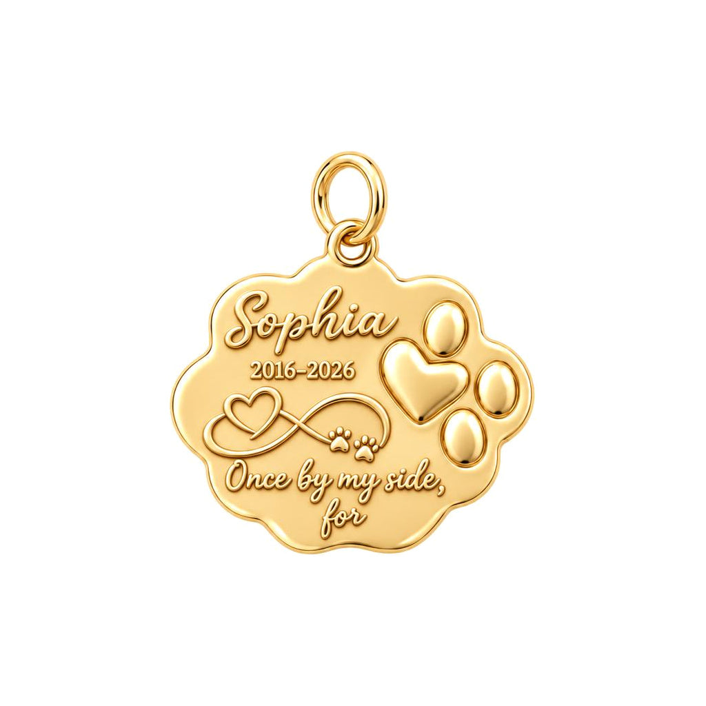 Eternal Paw Print Charm Bracelet – Personalized Dog Mom Gift – 18K gold plated 3 cm charm, front view