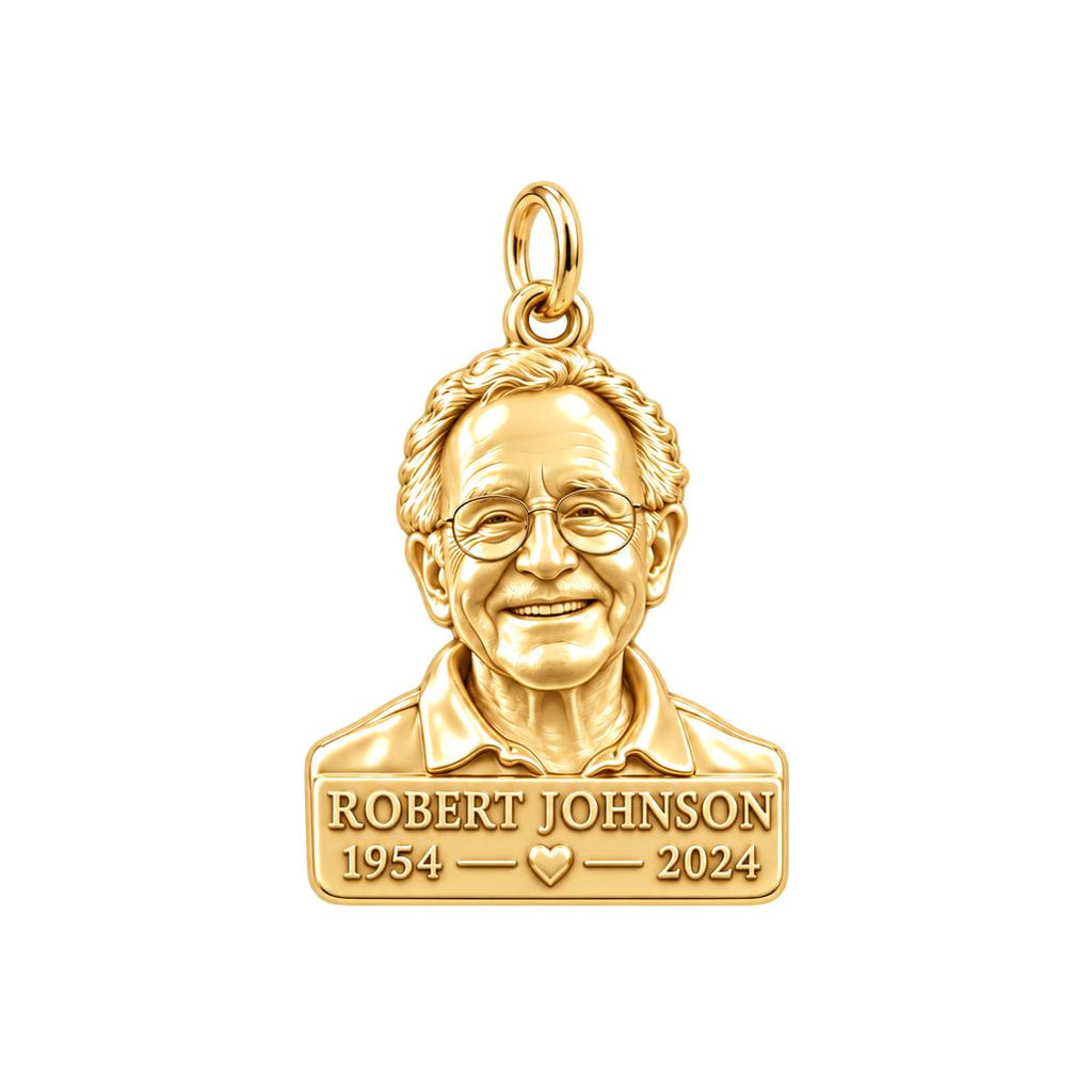 Eternal Portrait Tribute Charm Bracelet – Personalized Memorial Gift – 18K gold plated 2 cm charm, front view