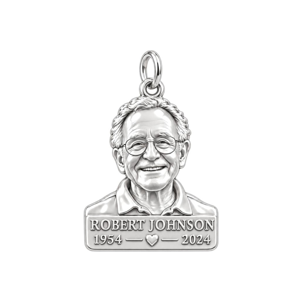 Eternal Portrait Tribute Charm Bracelet – Personalized Memorial Gift – silver plated 2 cm charm, front view