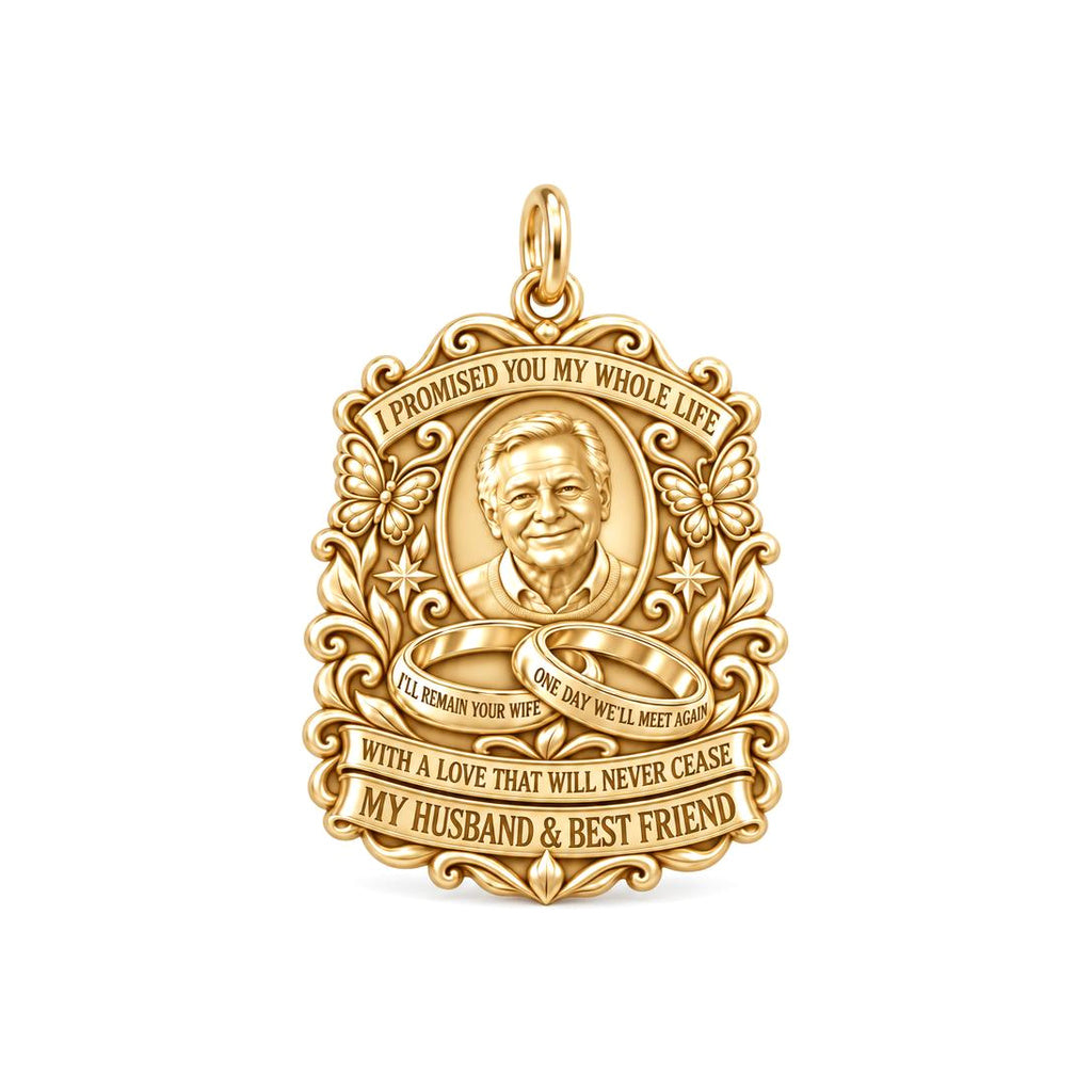 Eternal Promise Charm Bracelet – Personalized Widow Gift – 18K gold plated 2 cm charm, front view