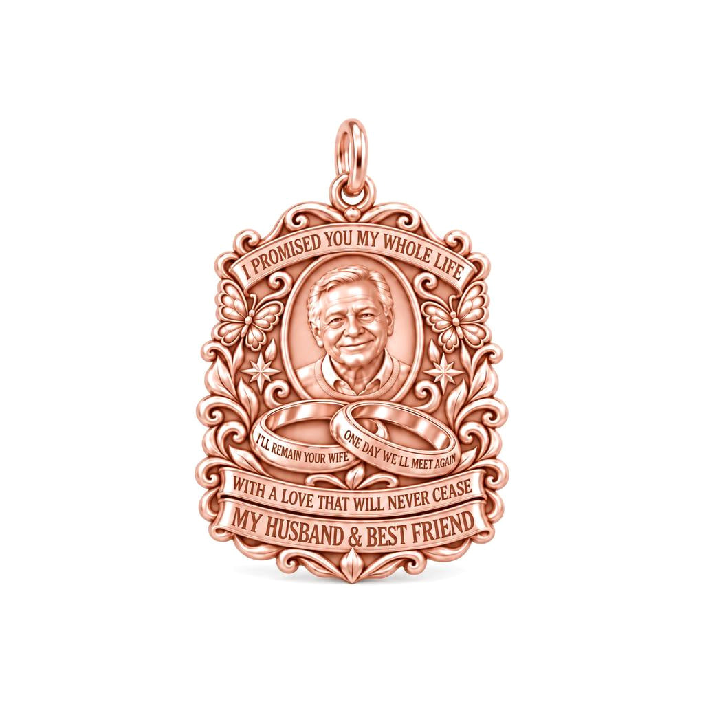 Eternal Promise Charm Bracelet – Personalized Widow Gift – rose gold 2 cm charm, front view