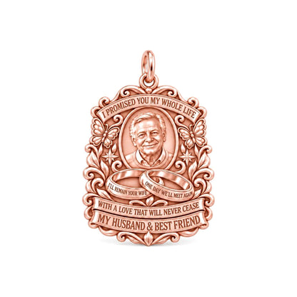 Eternal Promise Charm Bracelet – Personalized Widow Gift – rose gold 2 cm charm, front view