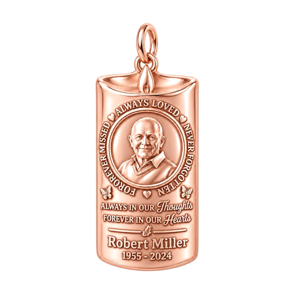 Eternal Remembrance Candle Charm Bracelet – Personalized Memorial Gift – rose gold 2 cm charm, front view
