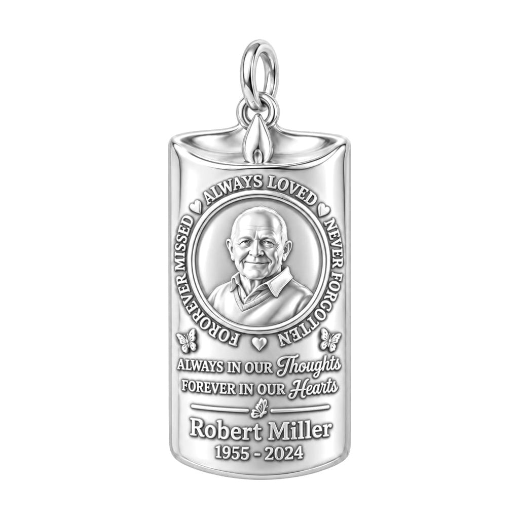 Eternal Remembrance Candle Charm Bracelet – Personalized Memorial Gift – silver plated 2 cm charm, front view