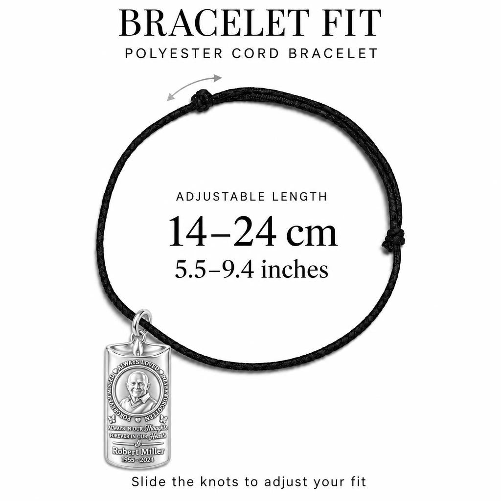 Eternal Remembrance Candle Charm Bracelet – Personalized Memorial Gift – adjustable black cord bracelet, 14–24 cm