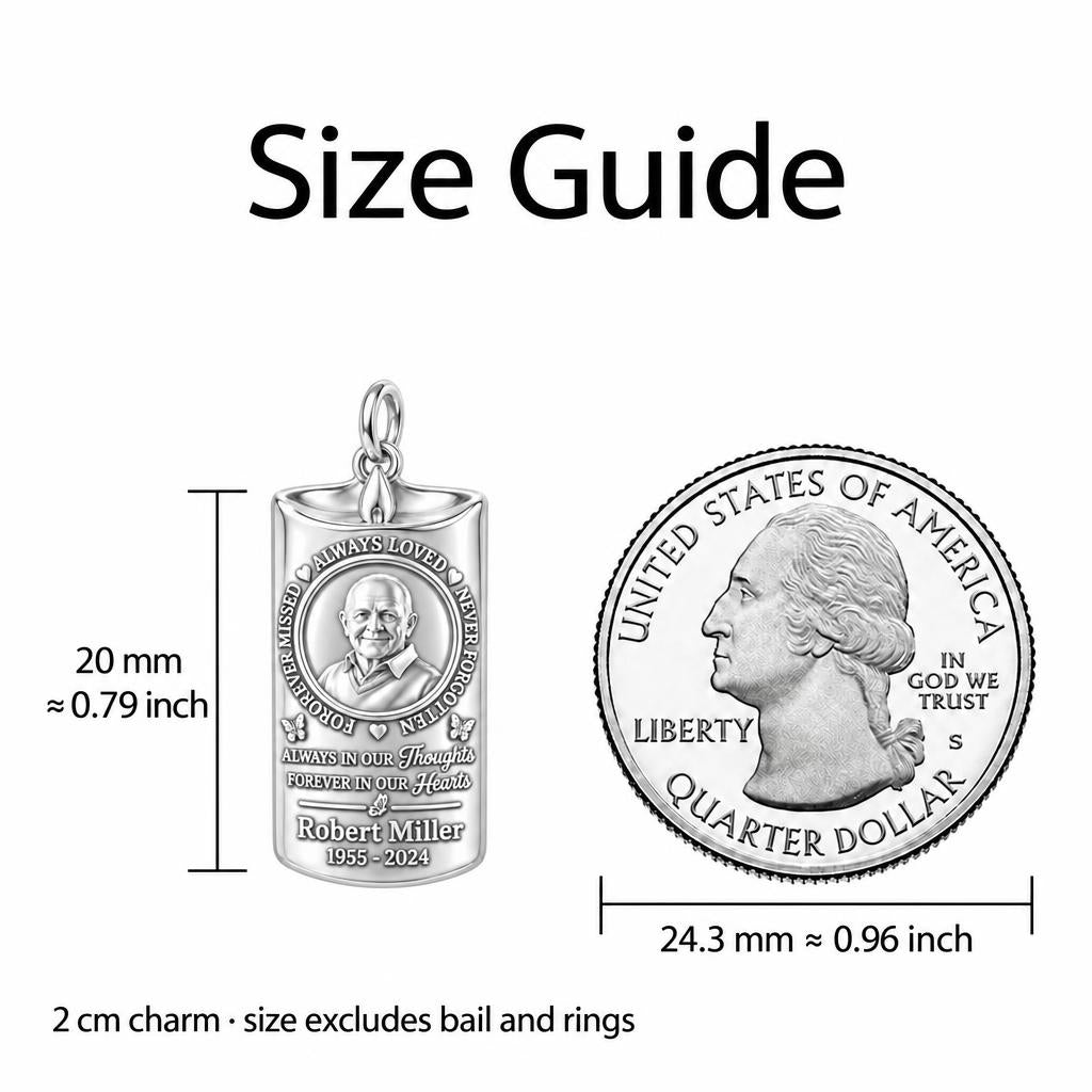 Eternal Remembrance Candle Charm Bracelet – Personalized Memorial Gift – size guide, 2 cm charm next to a quarter